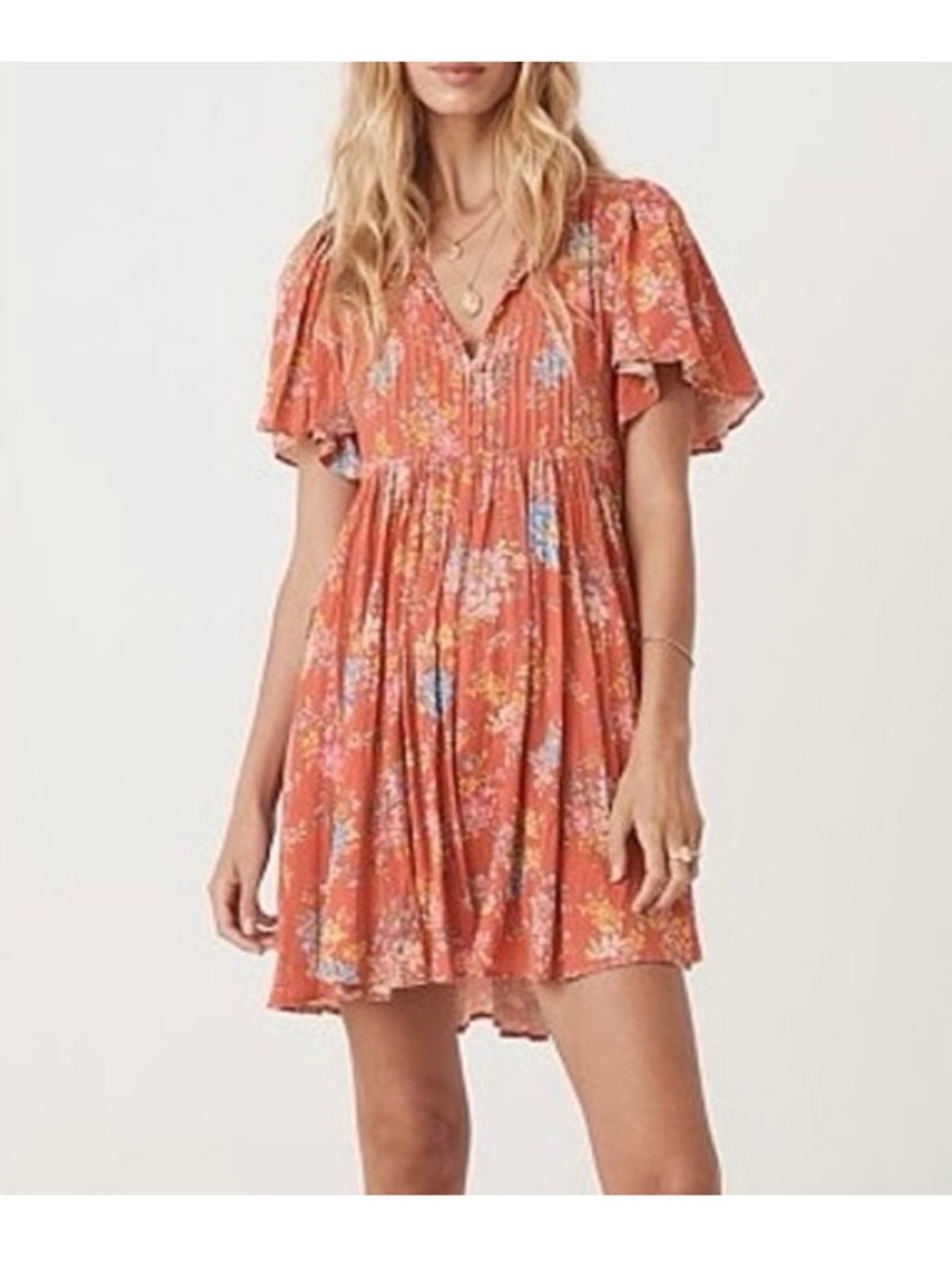 Spell Meadowland dress Free People Coral Red pink Floral Midi Dress EUC